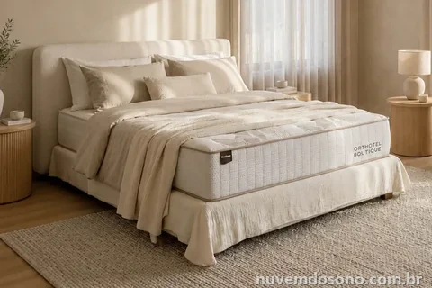 Colchão Ortobom Orthotel Boutique Queen montado em um quarto de casal decorado
